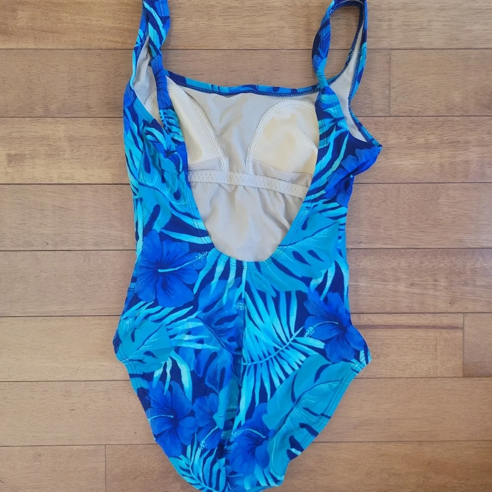 Speedo One Piece Swimsuit Size 8 Blue Tropical Floral Athletic Swim - Picture 5 of 6